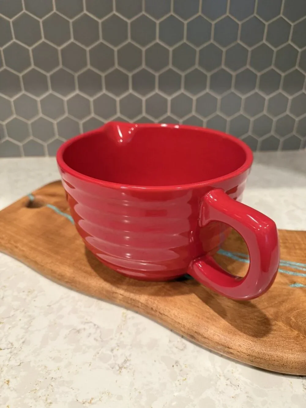 Harry & David Red Ceramic Batter Bowl w/Spout